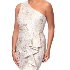 XSCAPE Women's Metallic Jacquard One-Shoulder Gown
